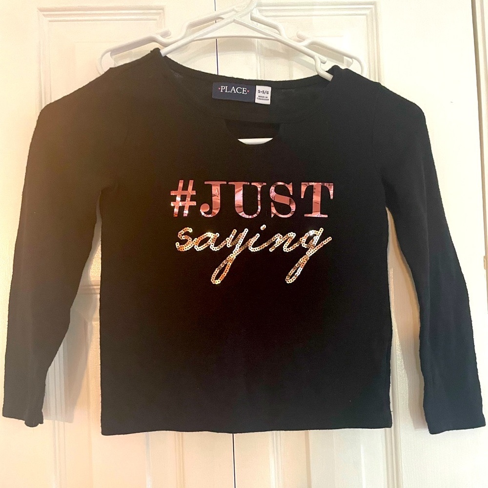 Childrens Place Girls Size 5/6 Hashtag Just Saying Rose Gold Long Sleeve Top